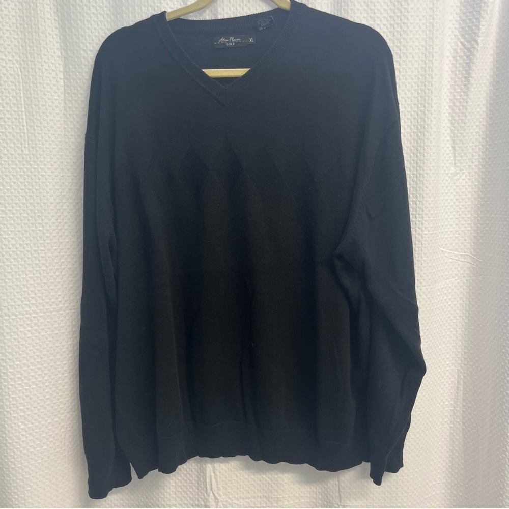 Alan Flusser‎ Golf Silk Cashmere Blend Men's Tone on Tone Argyle V-Neck Sweater